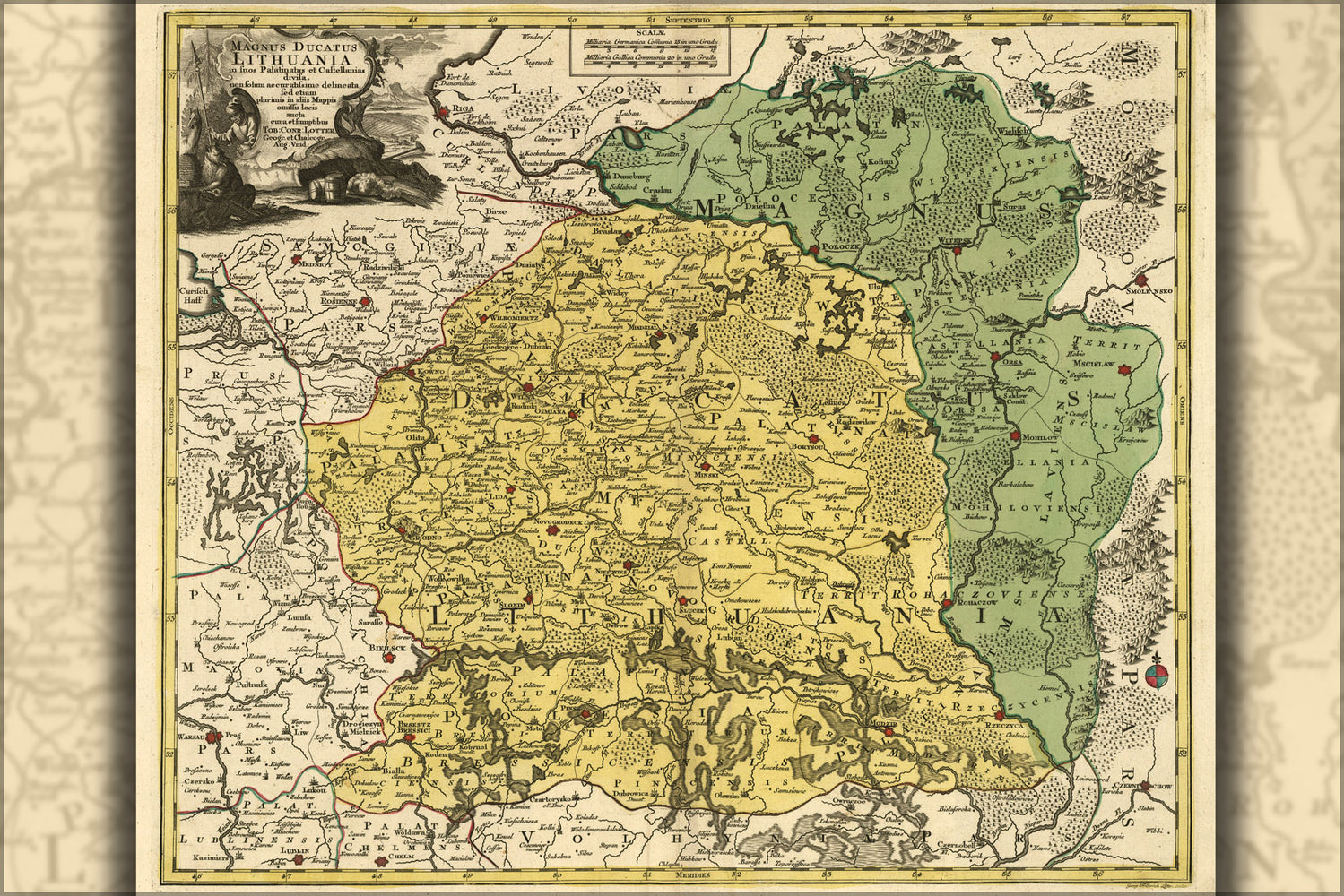 24"x36" Gallery Poster, map of Lithuania 1778 in latin