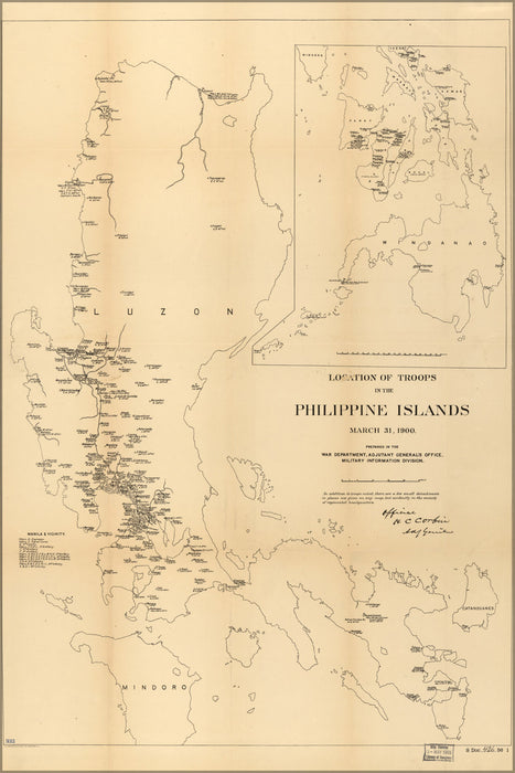 24"x36" Gallery Poster, map of Location of troops in Philippines 1900