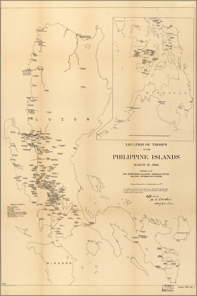 24"x36" Gallery Poster, map of Location of troops in Philippines 1900