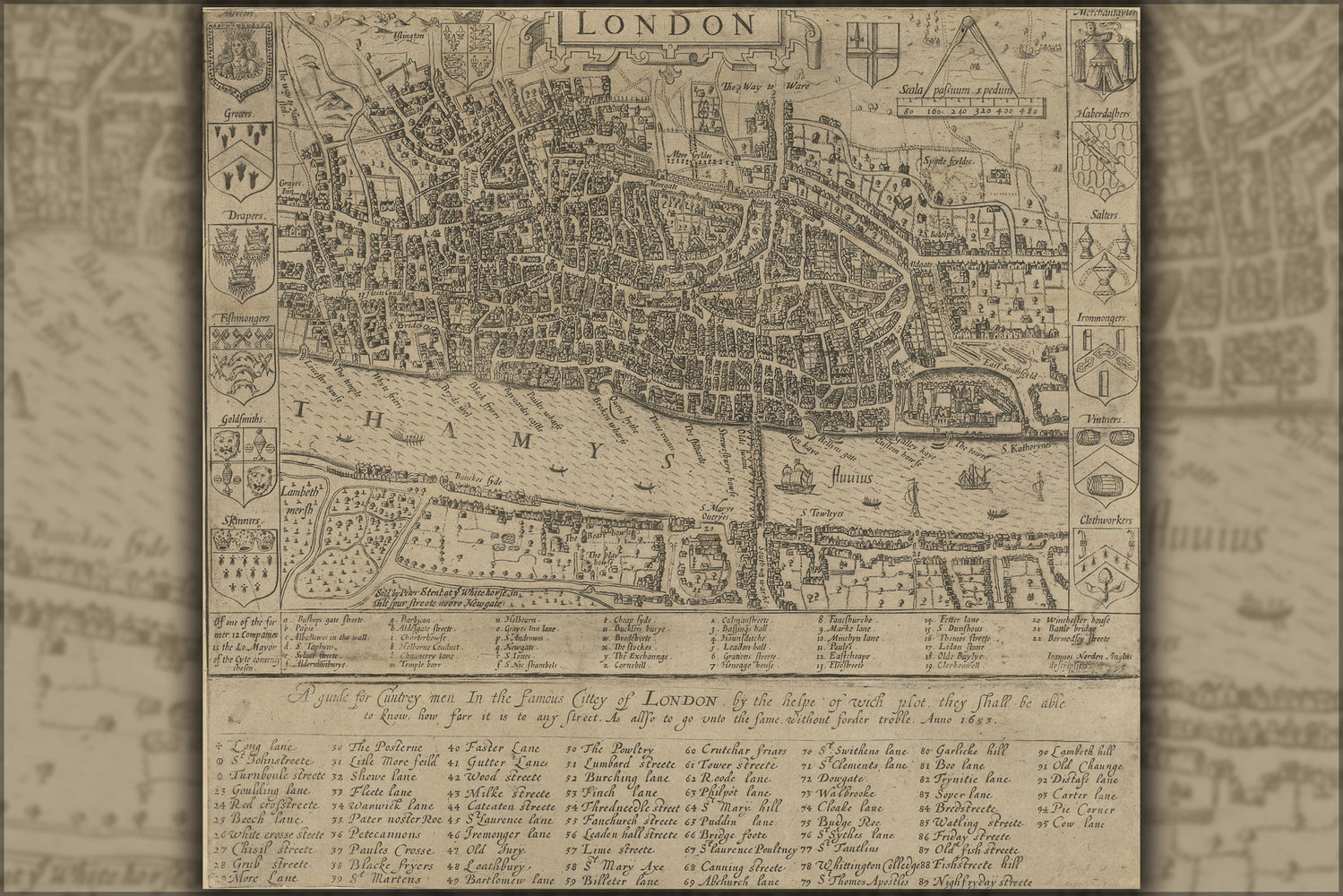 24"x36" Gallery Poster, map of London by John Norden, 1593