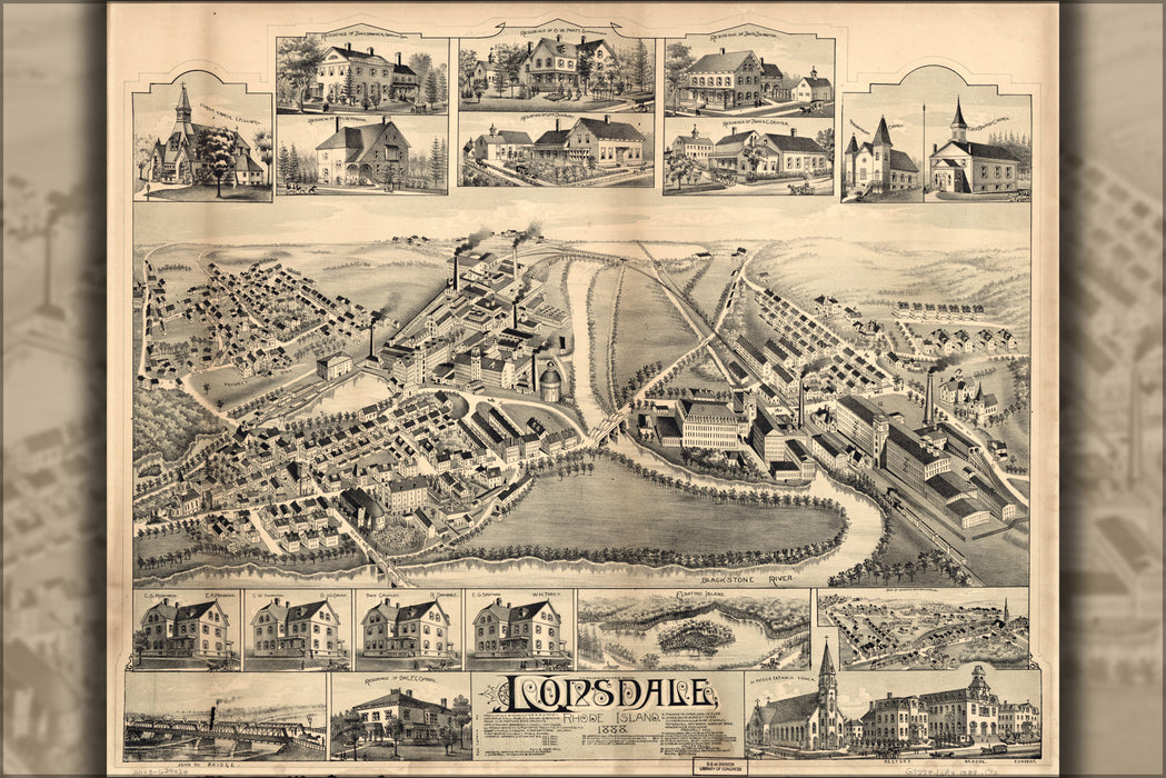 24"x36" Gallery Poster, map of Lonsdale, Rhode Island, 1888