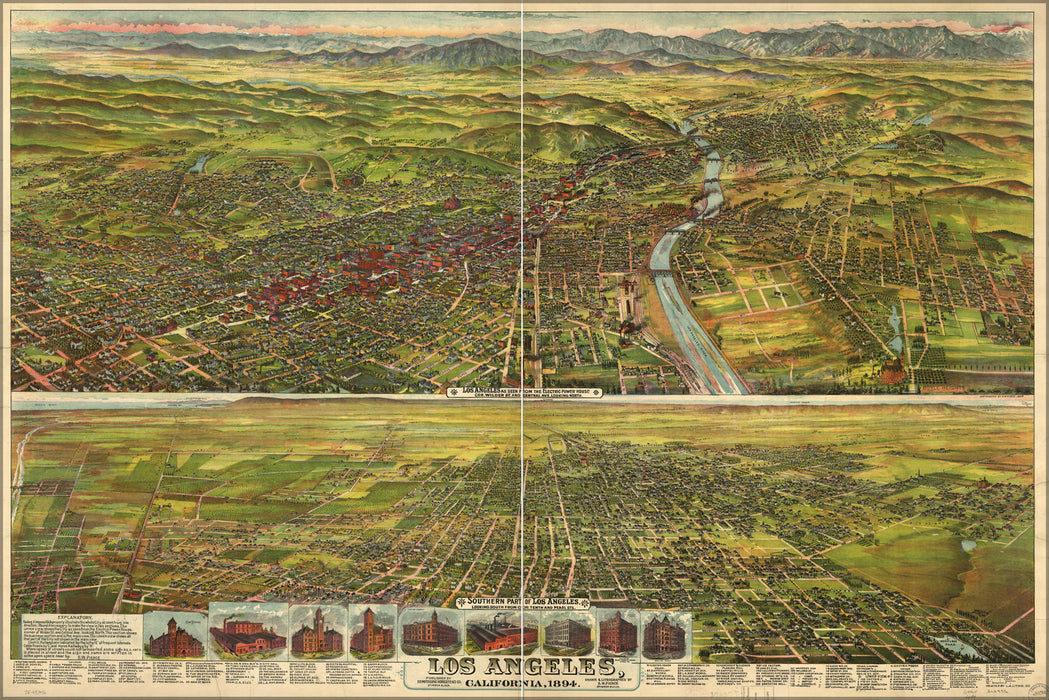 24"x36" Gallery Poster, map of Los Angeles, California, 1894
