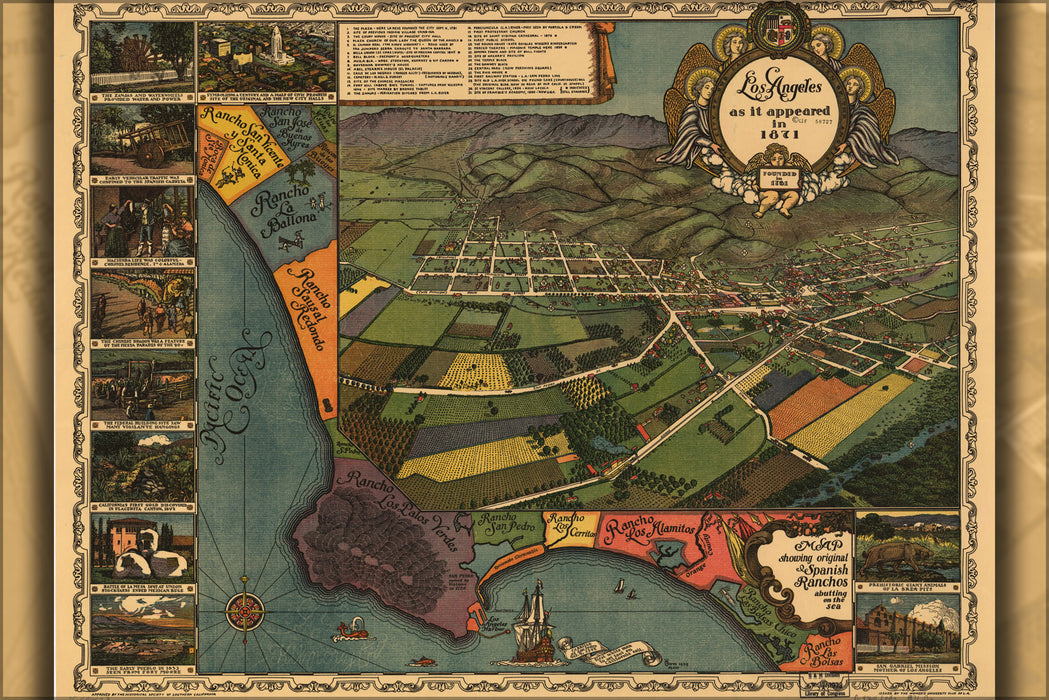 24"x36" Gallery Poster, map of Los Angeles as it appeared in 1871