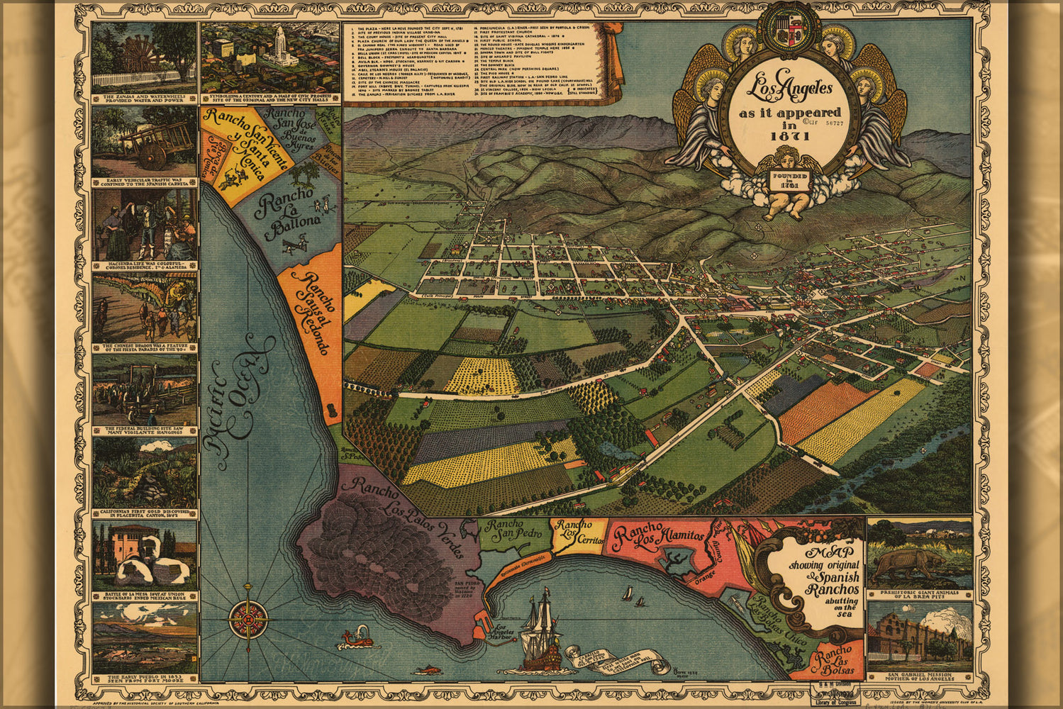 24"x36" Gallery Poster, map of Los Angeles as it appeared in 1871
