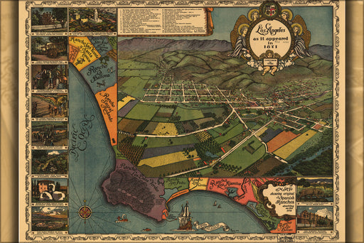 24"x36" Gallery Poster, map of Los Angeles as it appeared in 1871