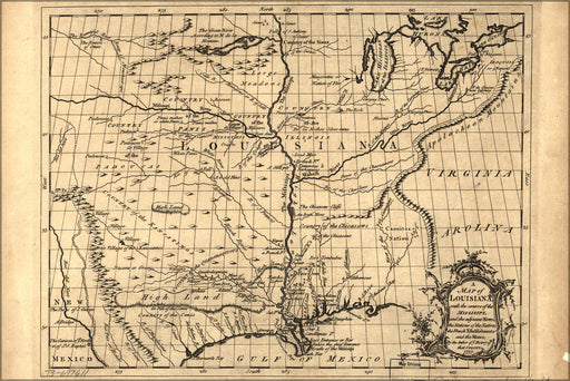 24"x36" Gallery Poster, map of Louisiana 1757