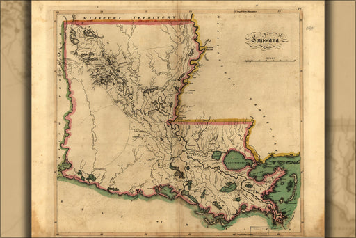 24"x36" Gallery Poster, map of Louisiana 1814