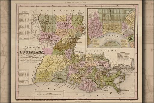 24"x36" Gallery Poster, map of Louisiana 1844