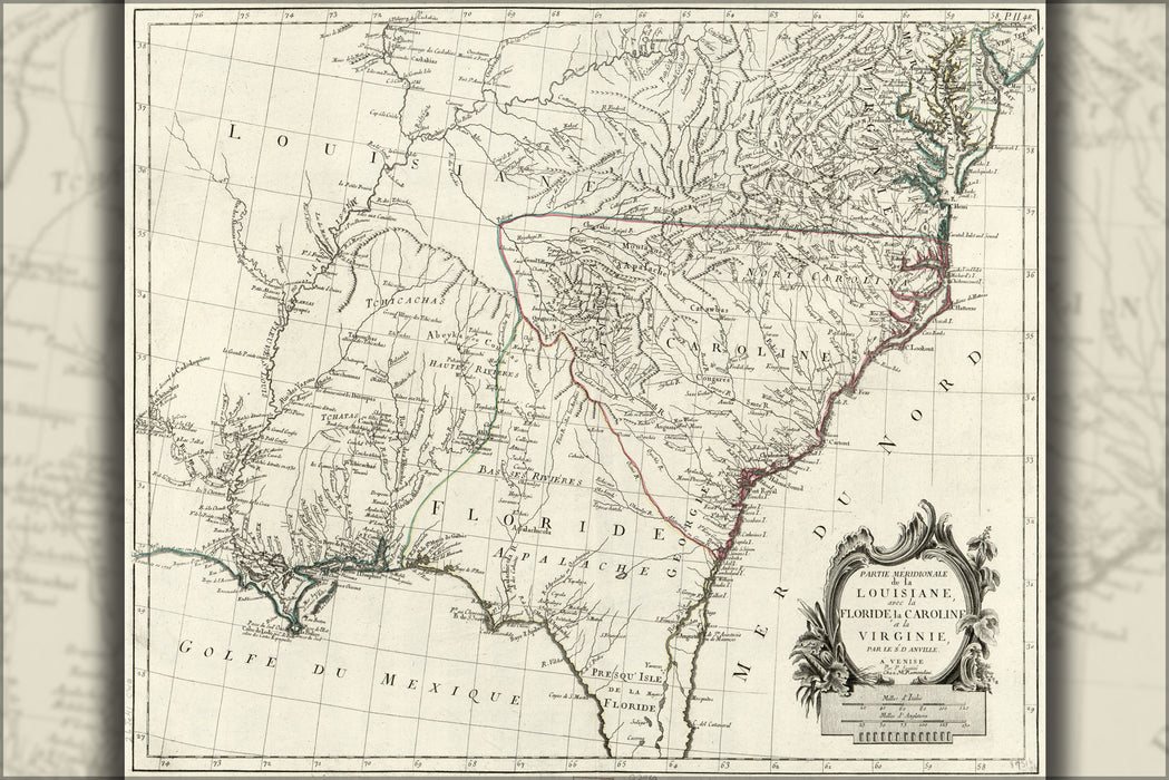 24"x36" Gallery Poster, map of Louisiana georgia Carolina Virginia 1784