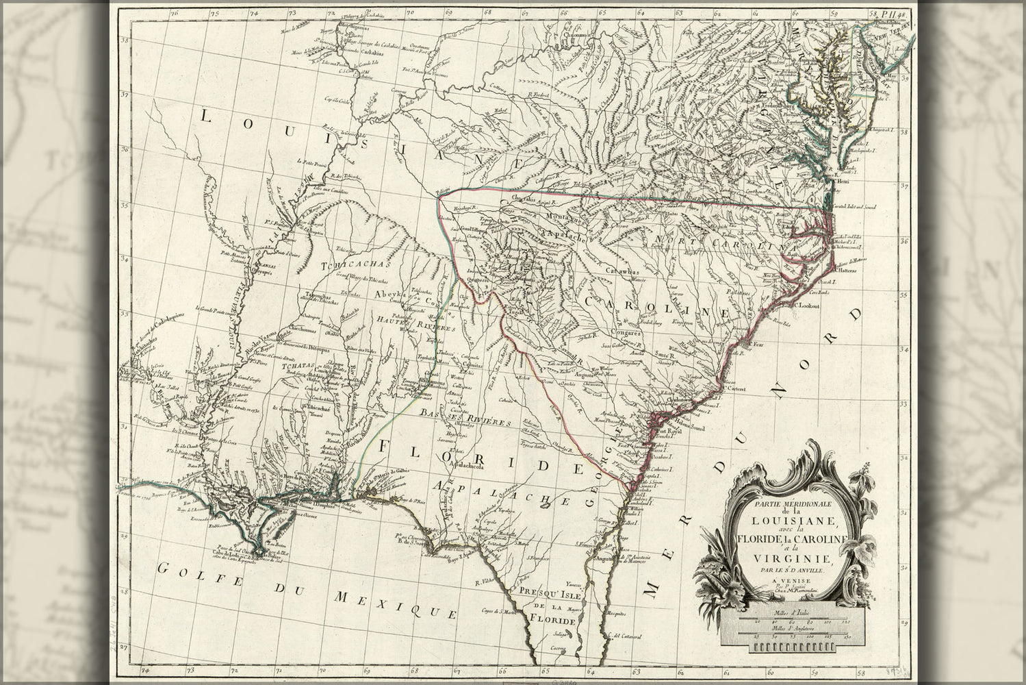24"x36" Gallery Poster, map of Louisiana georgia Carolina Virginia 1784