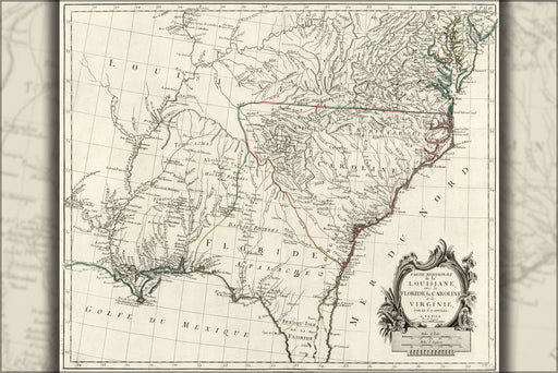 24"x36" Gallery Poster, map of Louisiana georgia Carolina Virginia 1784