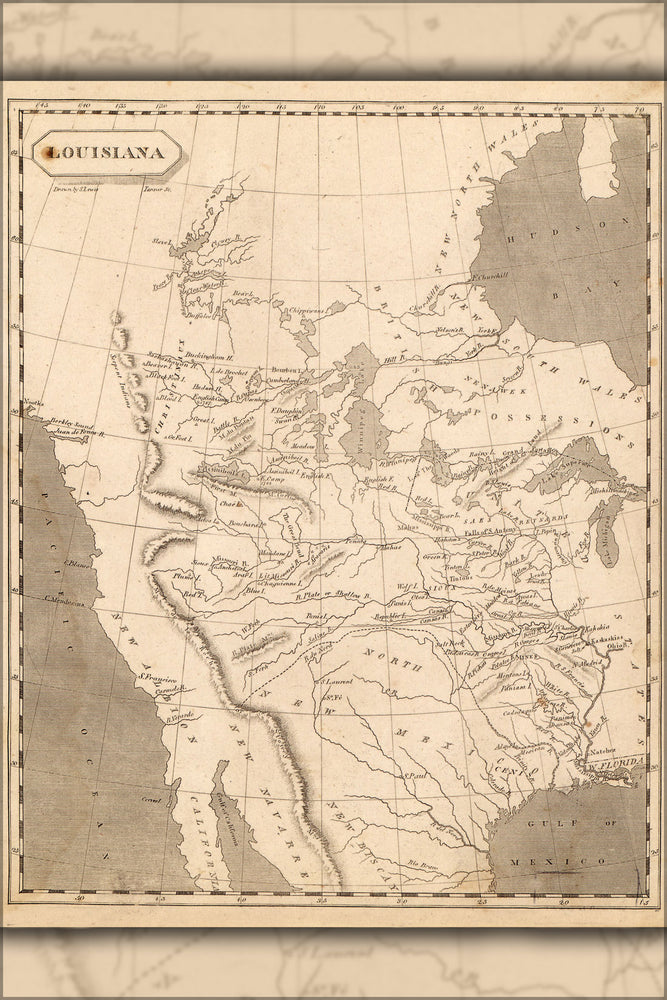 24"x36" Gallery Poster, map of Louisiana territory 1804