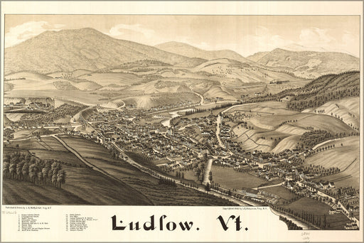 24"x36" Gallery Poster, map of Ludlow vermont 1885