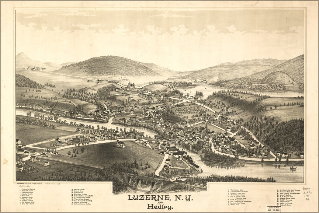 24"x36" Gallery Poster, map of Luzerne new york & Hadley 1888