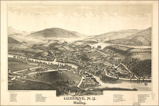 24"x36" Gallery Poster, map of Luzerne new york & Hadley 1888