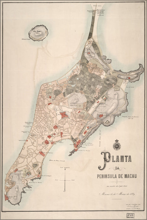 24"x36" Gallery Poster, map of Macau China 1889