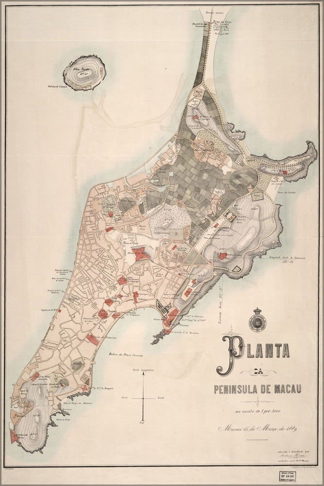 24"x36" Gallery Poster, map of Macau China 1889