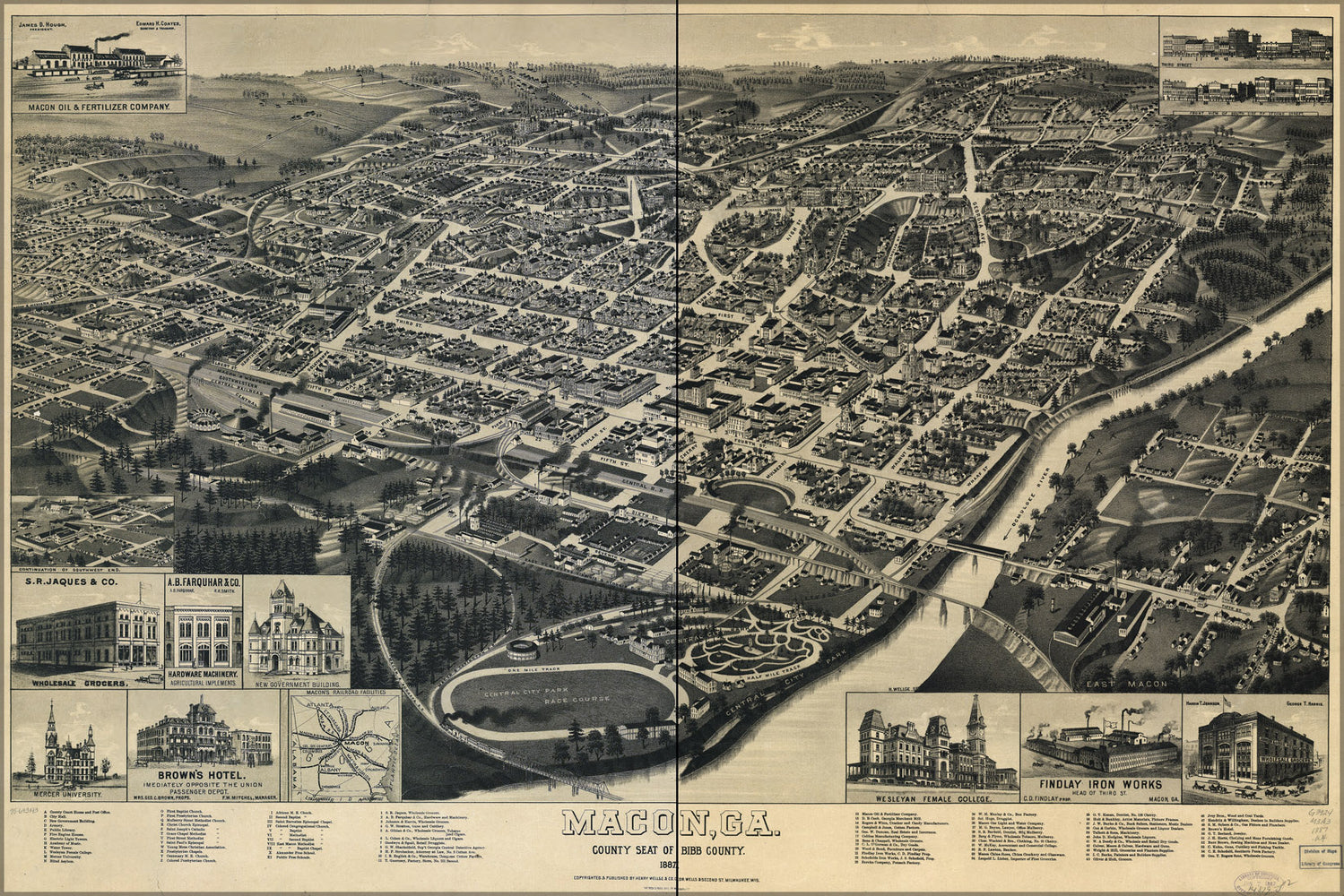 24"x36" Gallery Poster, map of Macon, Georgia 1887