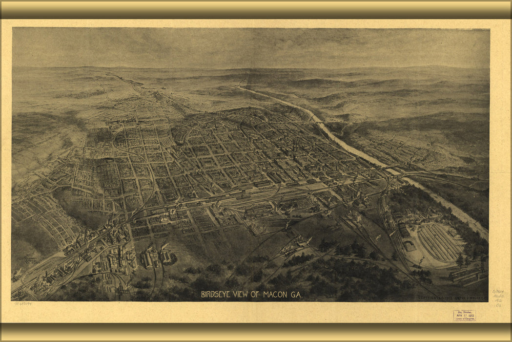 24"x36" Gallery Poster, map of Macon, Georgia 1912