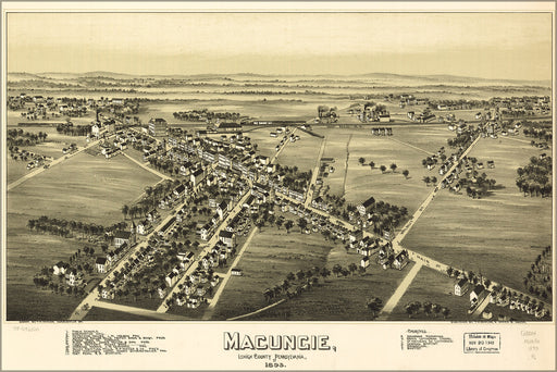 24"x36" Gallery Poster, map of Macungie, Lehigh County Pennsylvania, 1893