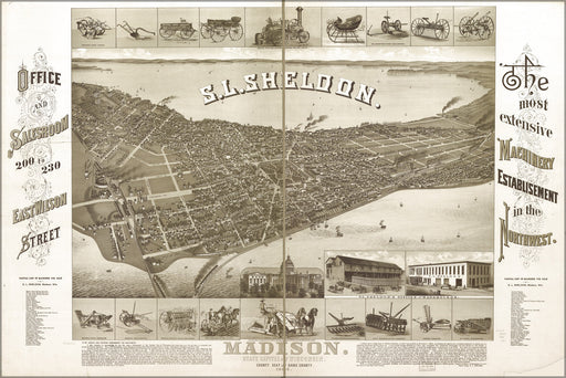 24"x36" Gallery Poster, map of Madison, Wisconsin 1885 p1
