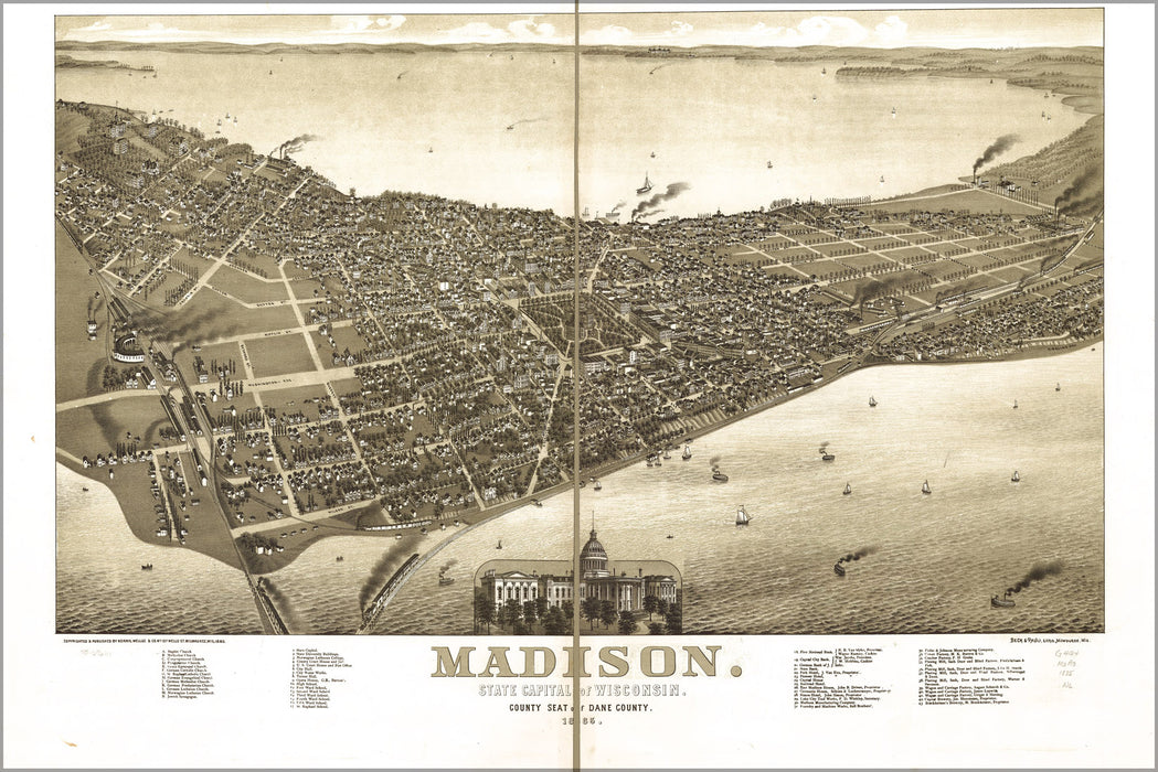 24"x36" Gallery Poster, map of Madison, Wisconsin 1885 p2