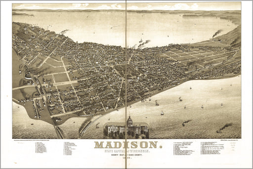 24"x36" Gallery Poster, map of Madison, Wisconsin 1885 p2