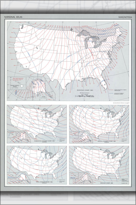 24"x36" Gallery Poster, map of Magnetism in united states pub 1970