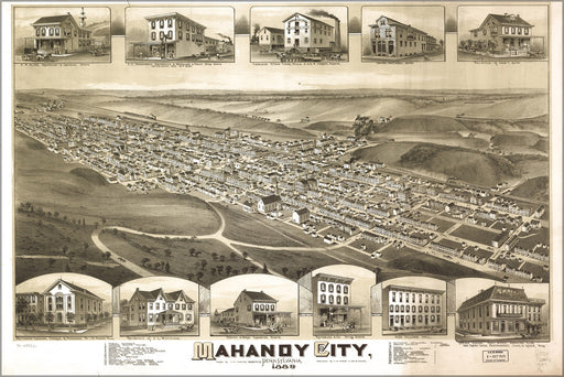 24"x36" Gallery Poster, map of Mahanoy City, Pennsylvania 1889