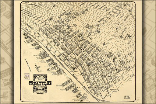 24"x36" Gallery Poster, map of Main business district Seattle 1903