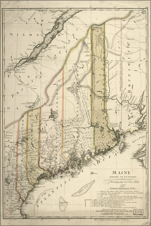 24"x36" Gallery Poster, map of Maine 1798 in german