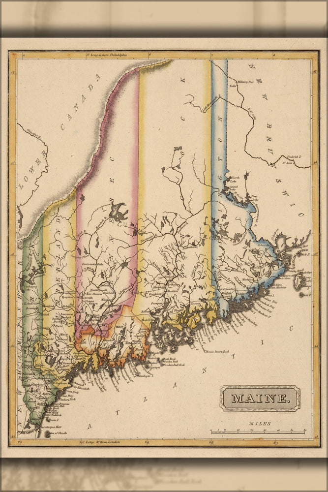 24"x36" Gallery Poster, map of Maine 1817