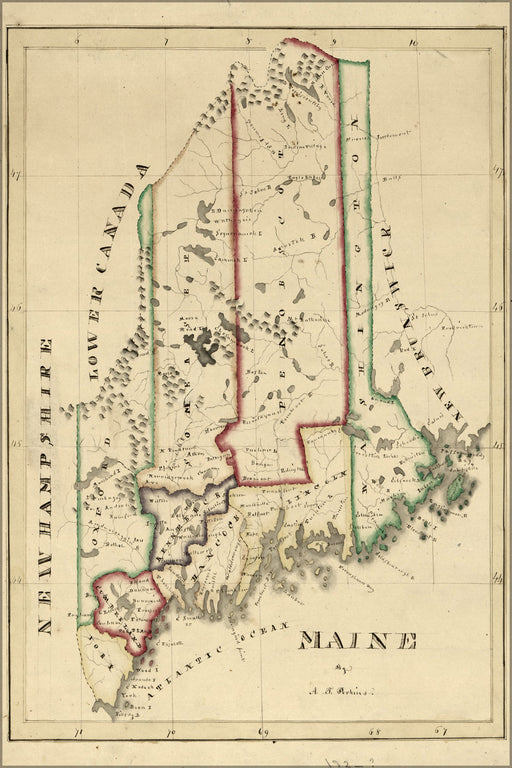 24"x36" Gallery Poster, map of Maine 1820