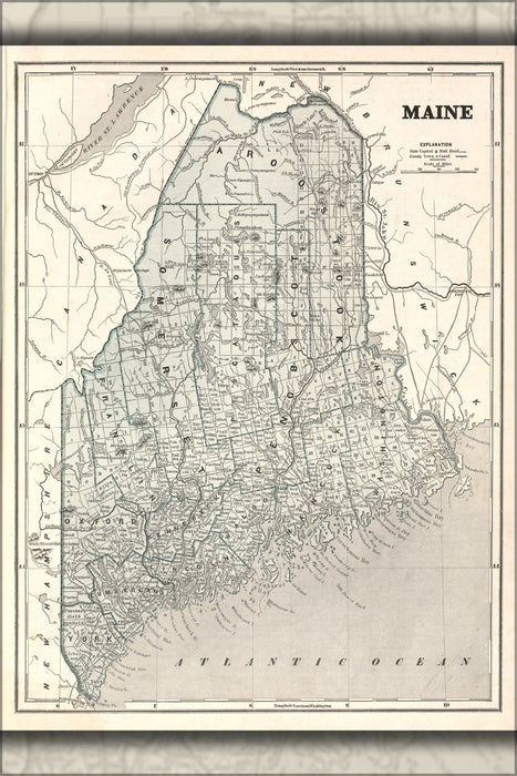 24"x36" Gallery Poster, map of Maine 1842