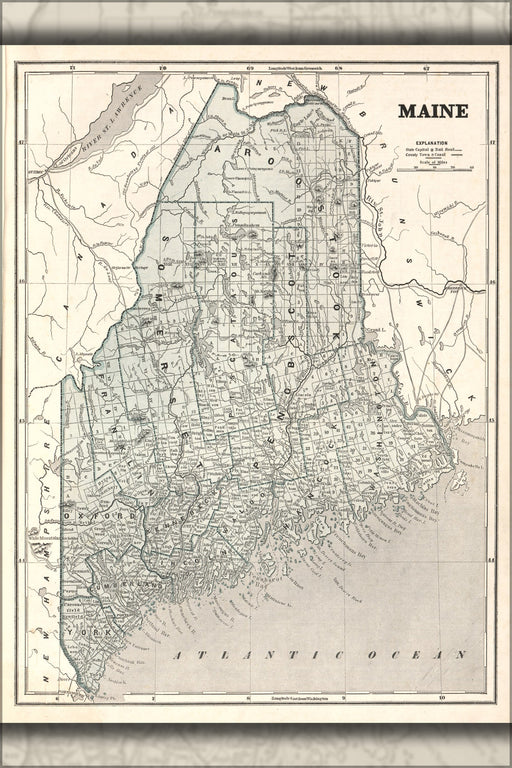 24"x36" Gallery Poster, map of Maine 1842