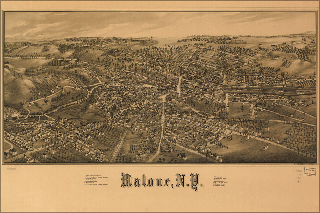 24"x36" Gallery Poster, map of Malone, New york 1886