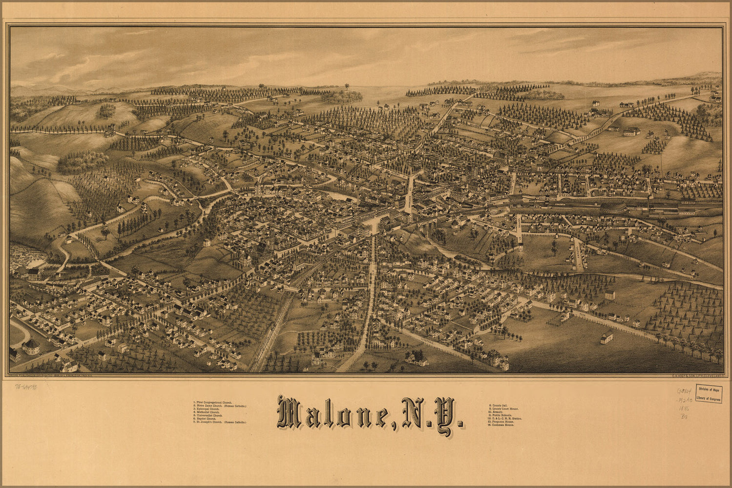 24"x36" Gallery Poster, map of Malone, New york 1886