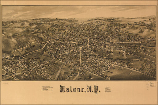 24"x36" Gallery Poster, map of Malone, New york 1886