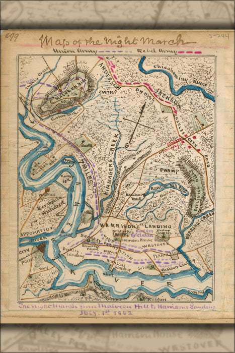 24"x36" Gallery Poster, map of Malvern Hill to Harrison's Landing 1862