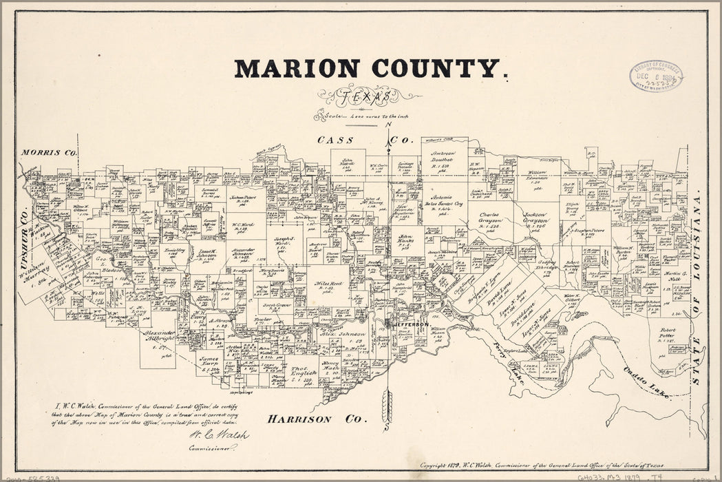 24"x36" Gallery Poster, map of Marion County, Texas 1879
