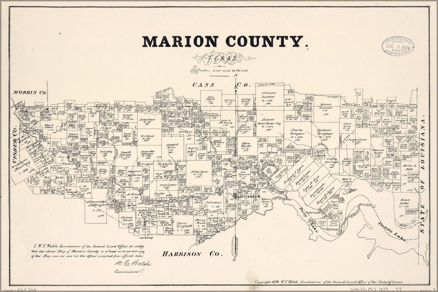 24"x36" Gallery Poster, map of Marion County, Texas 1879