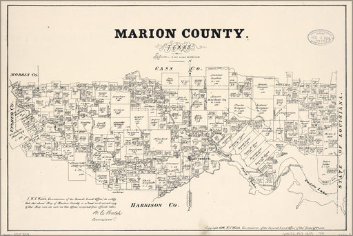 24"x36" Gallery Poster, map of Marion County, Texas 1879