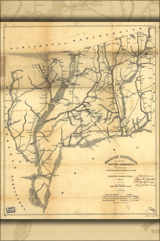 24"x36" Gallery Poster, map of Marion District, South Carolina 1825