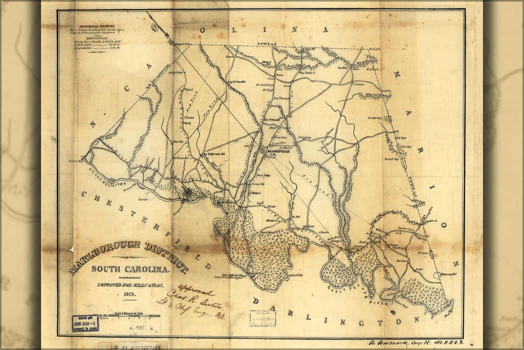 24"x36" Gallery Poster, map of Marlborough county, South Carolina 1825