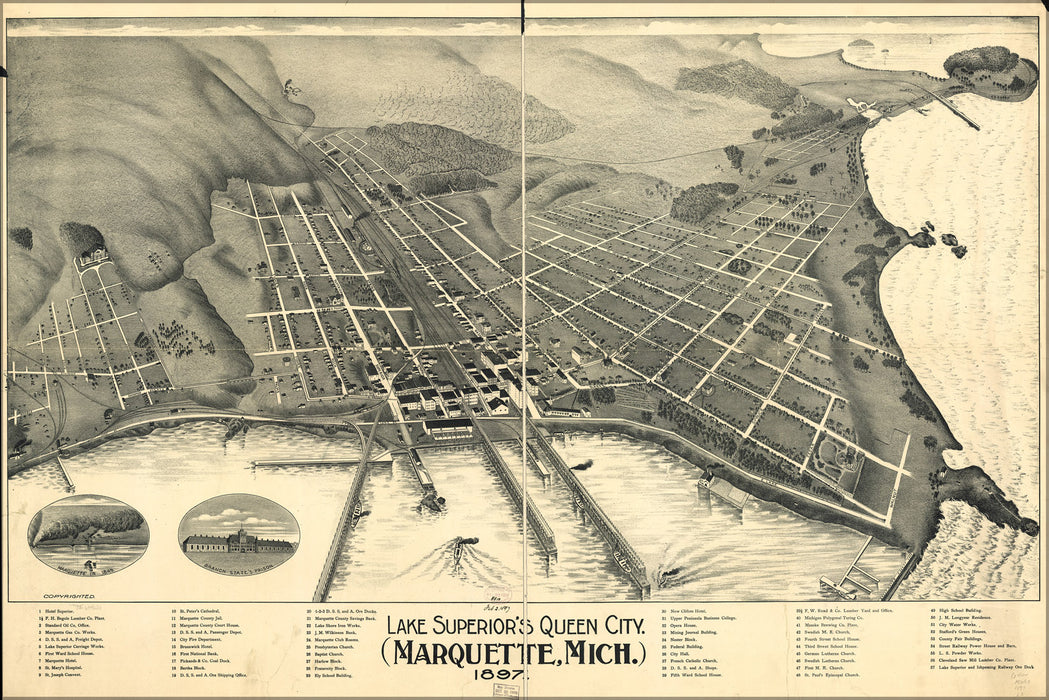 24"x36" Gallery Poster, map of Marquette, Michigan 1897