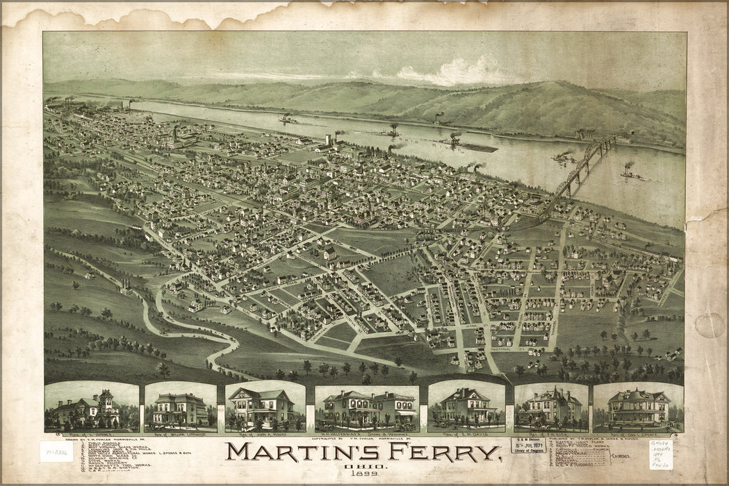 24"x36" Gallery Poster, map of Martin's Ferry, Ohio 1899