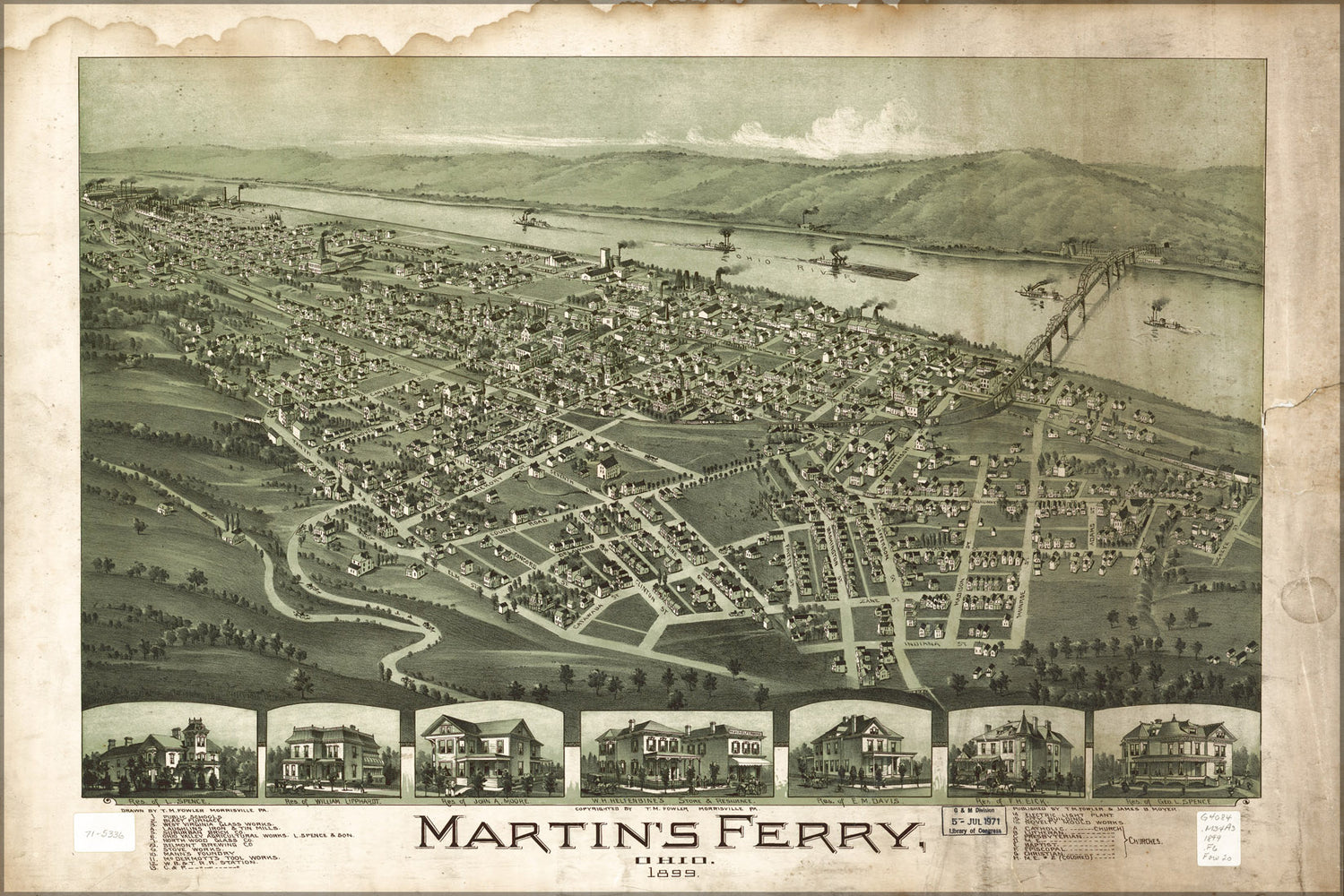 24"x36" Gallery Poster, map of Martin's Ferry, Ohio 1899