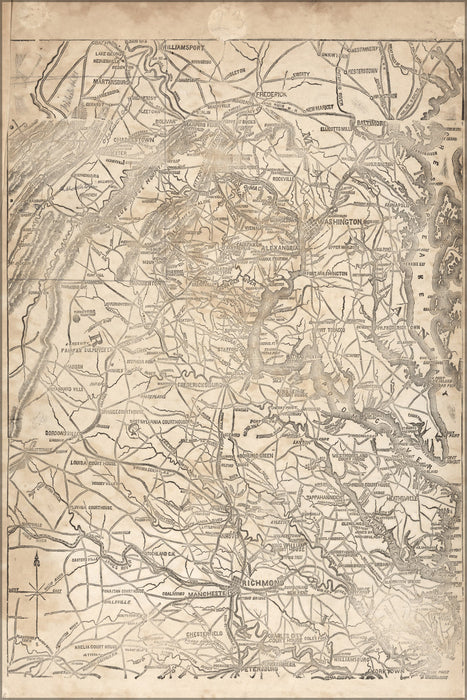 24"x36" Gallery Poster, map of Maryland and Virginia 1862