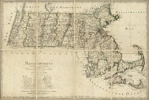 24"x36" Gallery Poster, map of Massachusetts 1796 in german & english