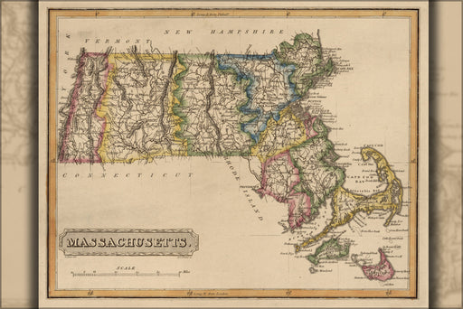 24"x36" Gallery Poster, map of Massachusetts 1817